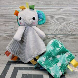 Baby Elephant Lovey Blanket Taggie Set Green Leaves Nap‎ Time